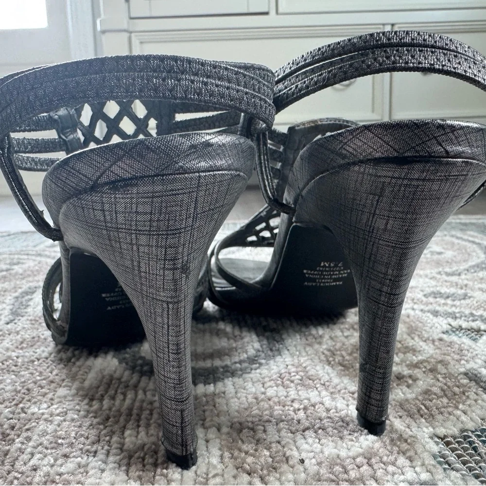 New York Transit Charcoal Strappy Heels Size 7.5